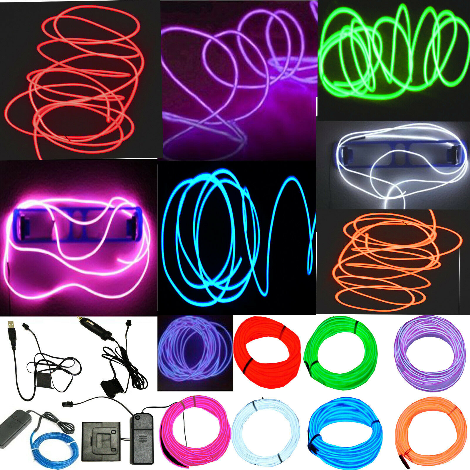 Neon Led Light Glow El Wire String Strip Rope Tube Decor Car Party + Controller