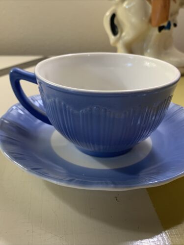 Macbeth Evans Cremax Bordette Pastel Band Blue Cup & Saucer Depression