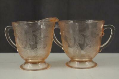 Vintage Pink Depression Glass Macbeth Evans Dogwood Pattern Creamer & Sugar