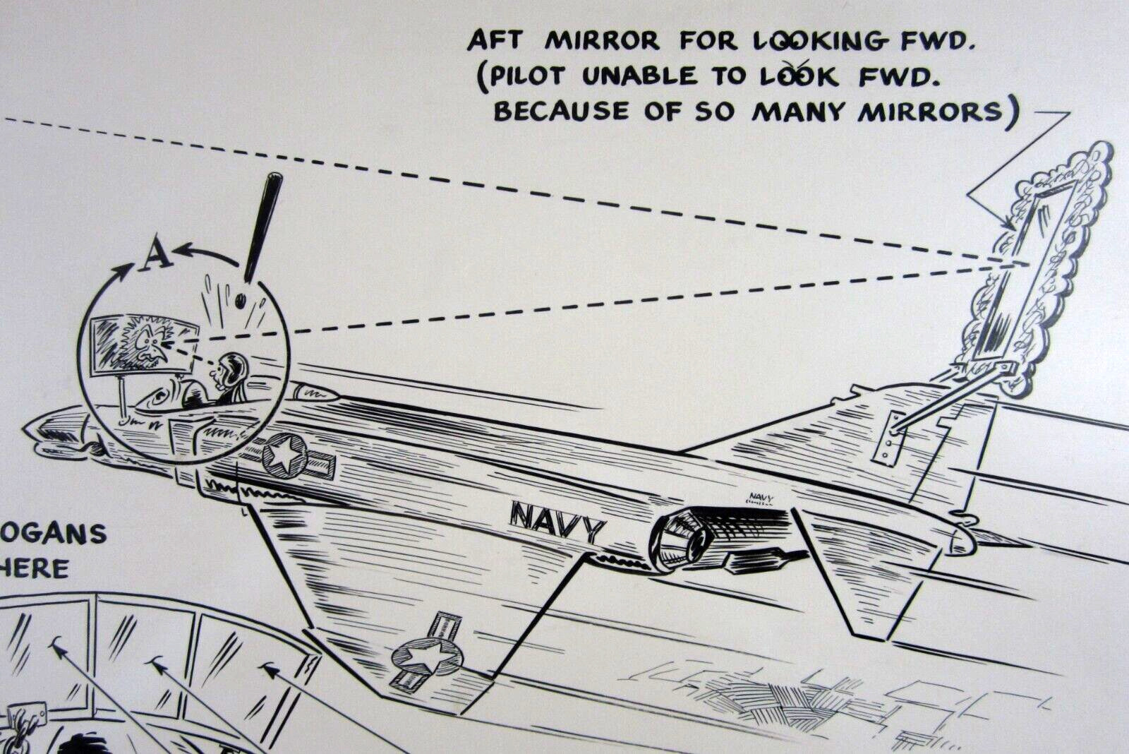 Vietnam War Us Navy F-4 Phantom Original Cartoon Mirrors Rio North Island 1972