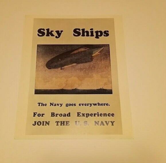 Vintage Us Navy Recruitment Poster 16 X 20" Sky Ships Navy Goes Eveywhere