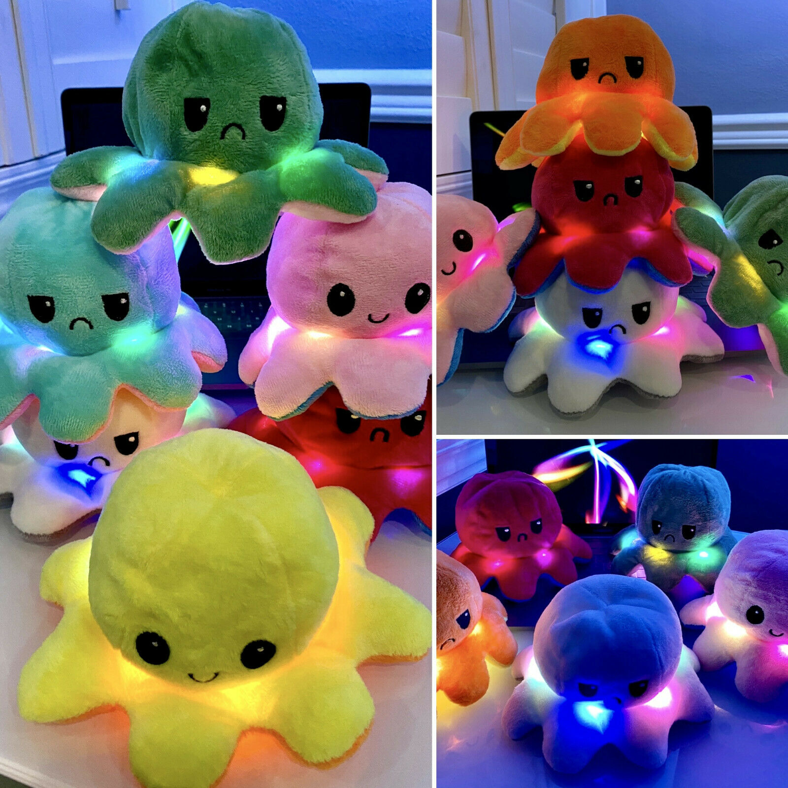 Led Reversible Light Flip Octopus Plush Stuffed Toy Soft Animal Accessories New