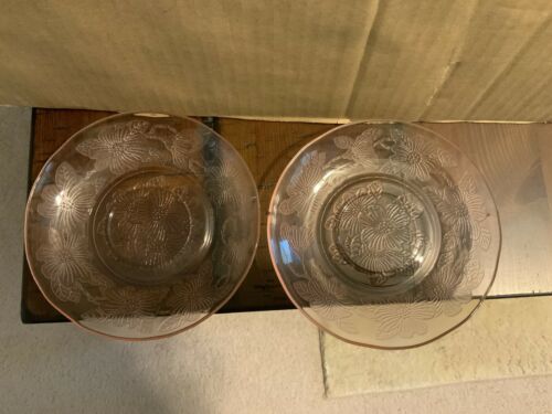 2 Macbeth Evans Dogwood Depression Glass Pink Saucers 5 3/4” Diameter Excellent